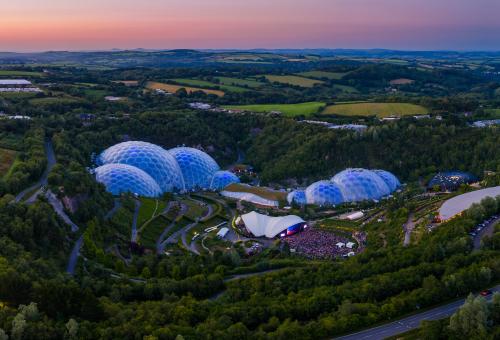 Drone shot of Eden Sessions gig as the sun sets